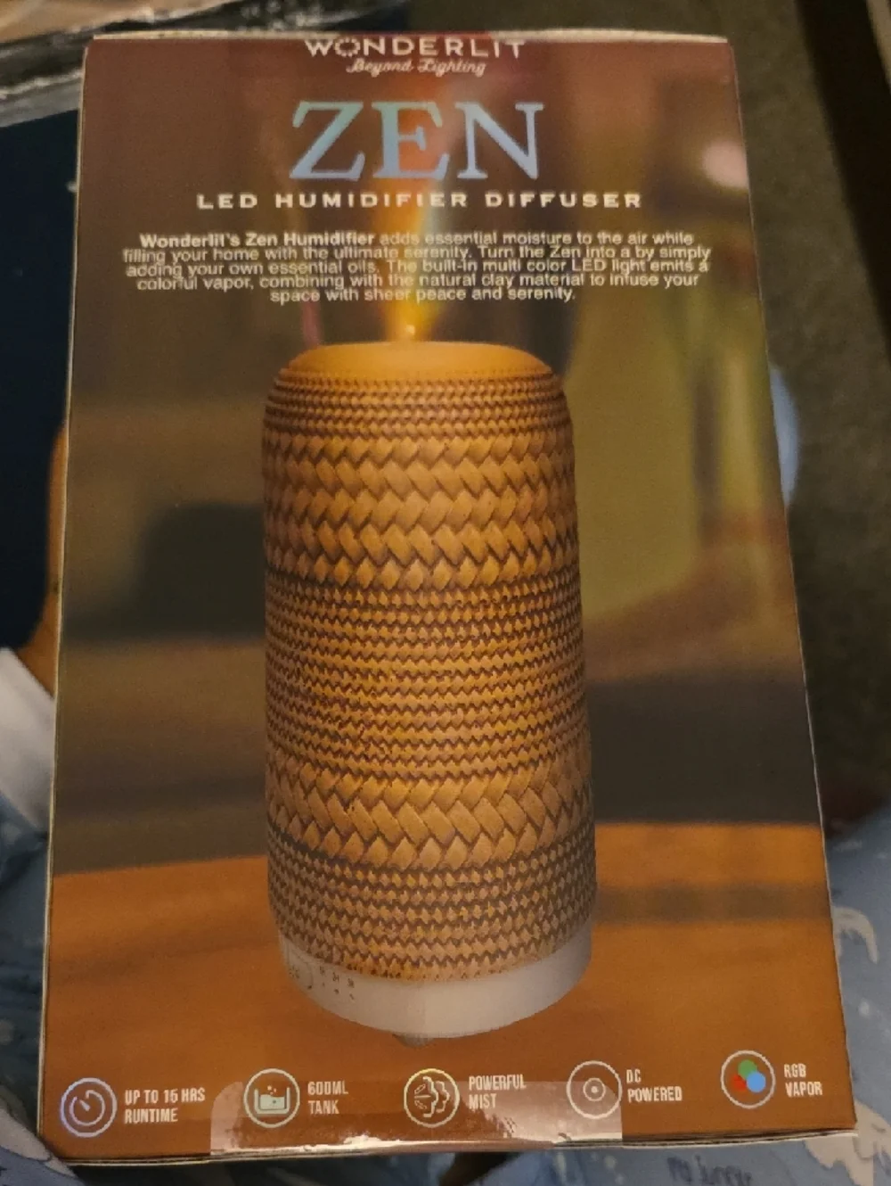 Wonderlit ZEN LED Humidifier Diffuser in Brown - Serene Home Accent Natural Clay
